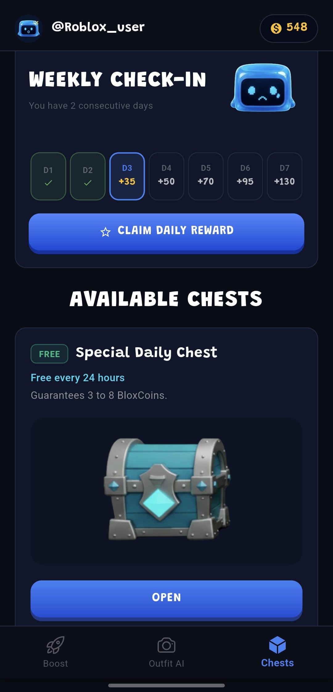 Chests & Daily Rewards Screen